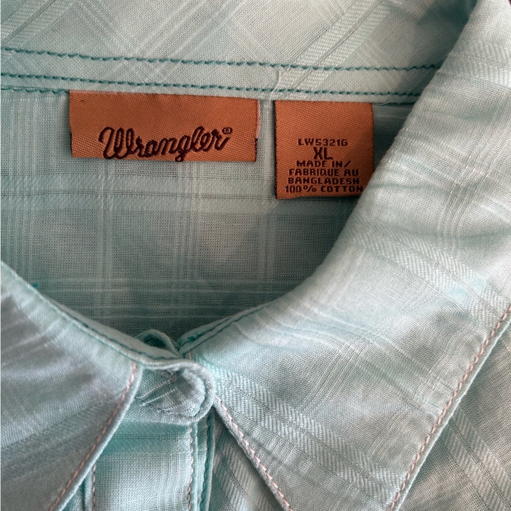 Wrangler 100% Cotton Light Blue Western Style Plaid Shirt - Picture 3 of 13